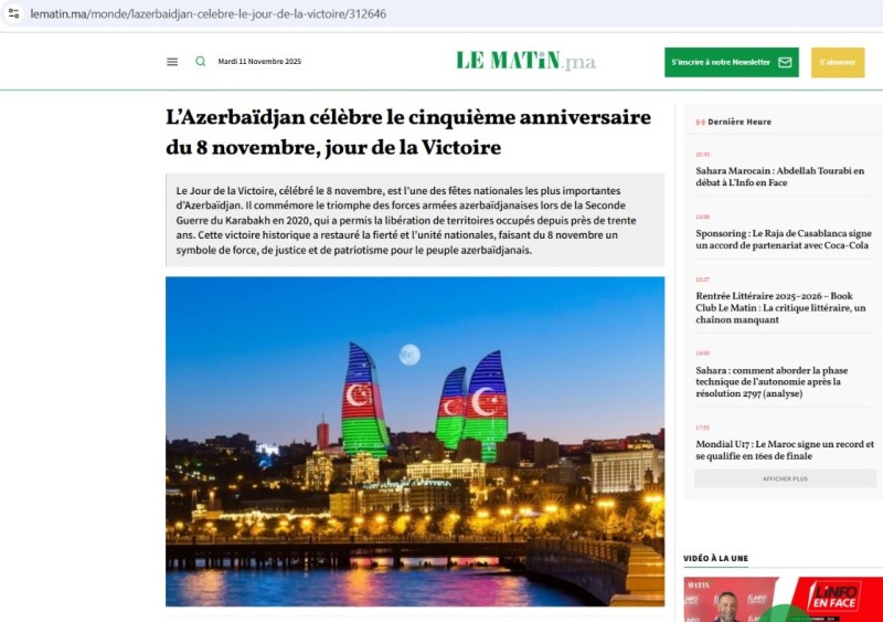 Fransa saytı Azərbaycanın Zəfərindən yazdı - FOTO